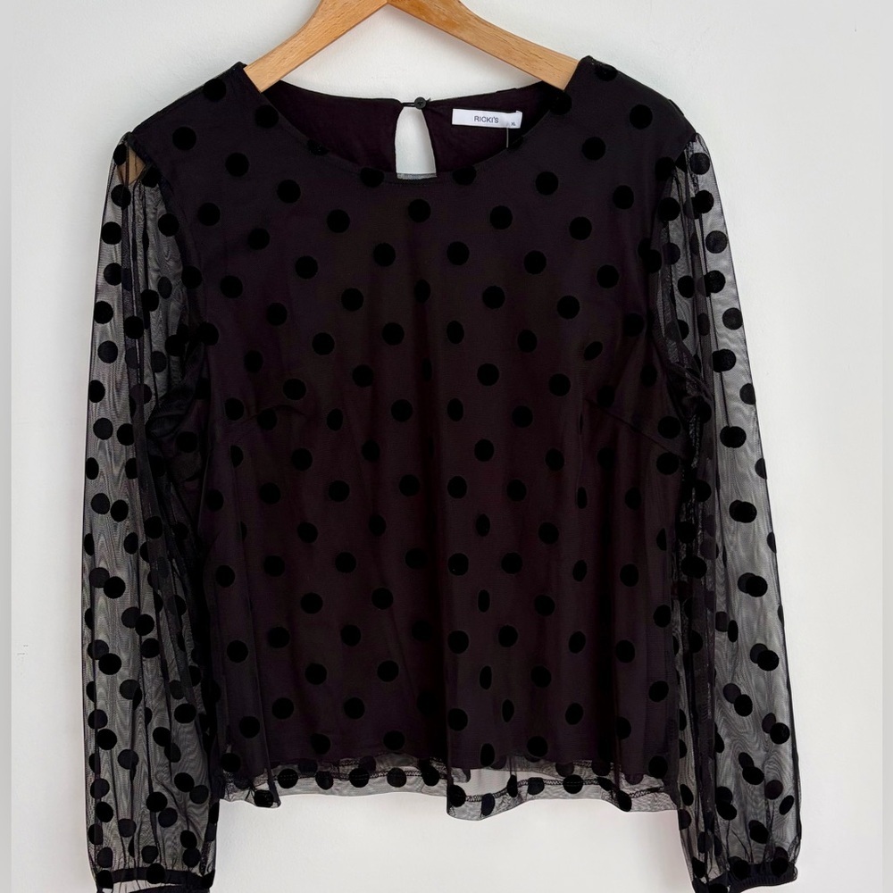 Sheer Polka Dot Mesh Blouse - Flocked Dots - NWT - Size XL - Picture 2 of 6
